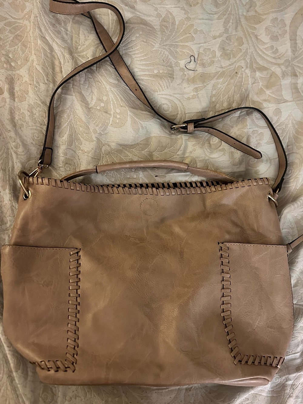 Everyday Tan Hobo Bag with Whipstitch Accents